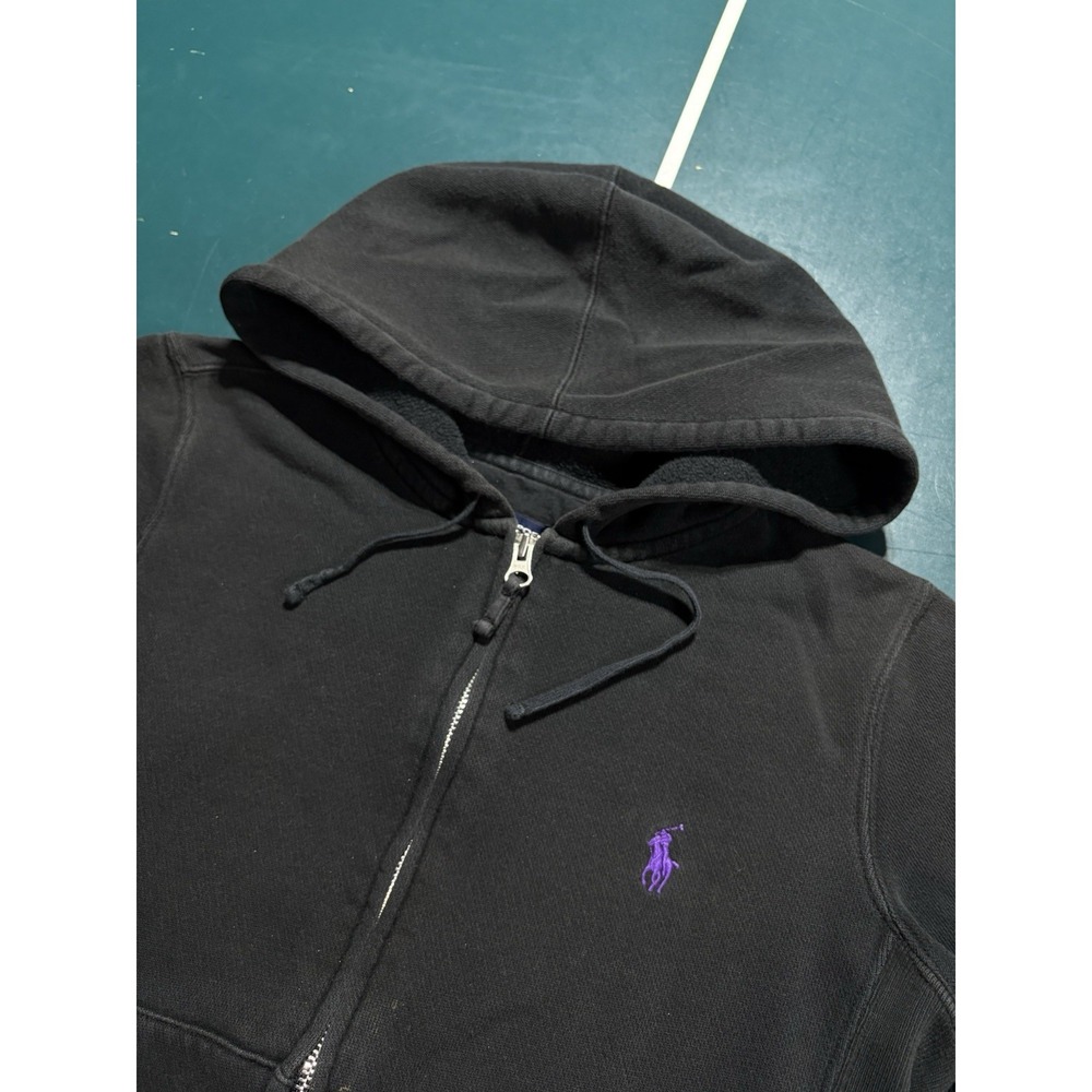 Polo Ralph Lauren Sport Full Zip Hoodie Sweatshirt Women's Medium Black Cropped - Picture 2 of 10
